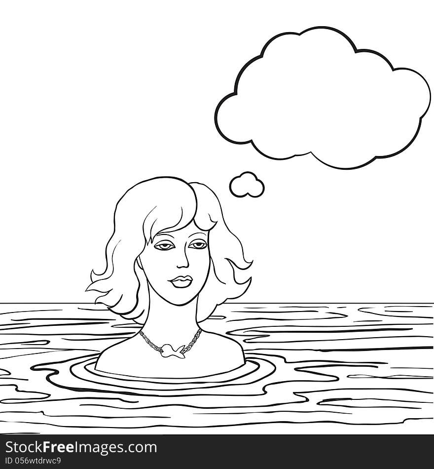 Swimming woman with thinking bubble