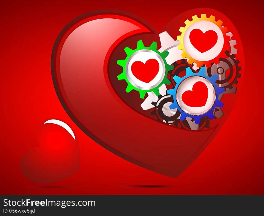 Illustration of Love Gear Heart On Red Background