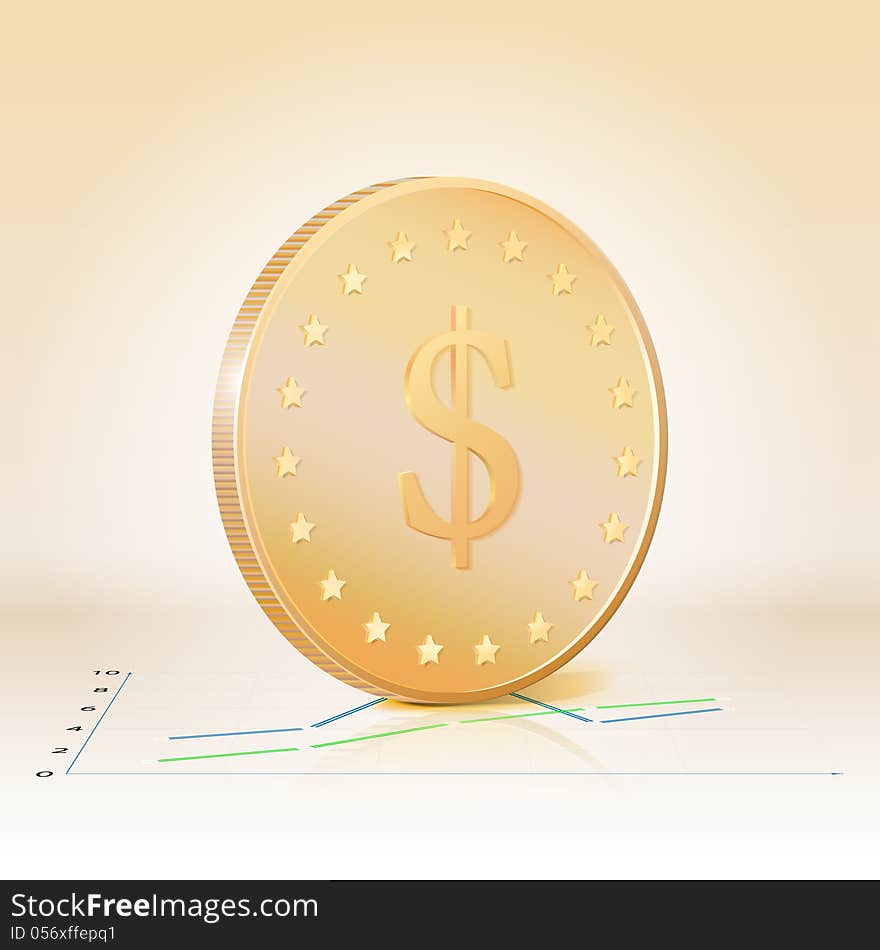 Gold Coin With Dollar Sign. Vector Illustration