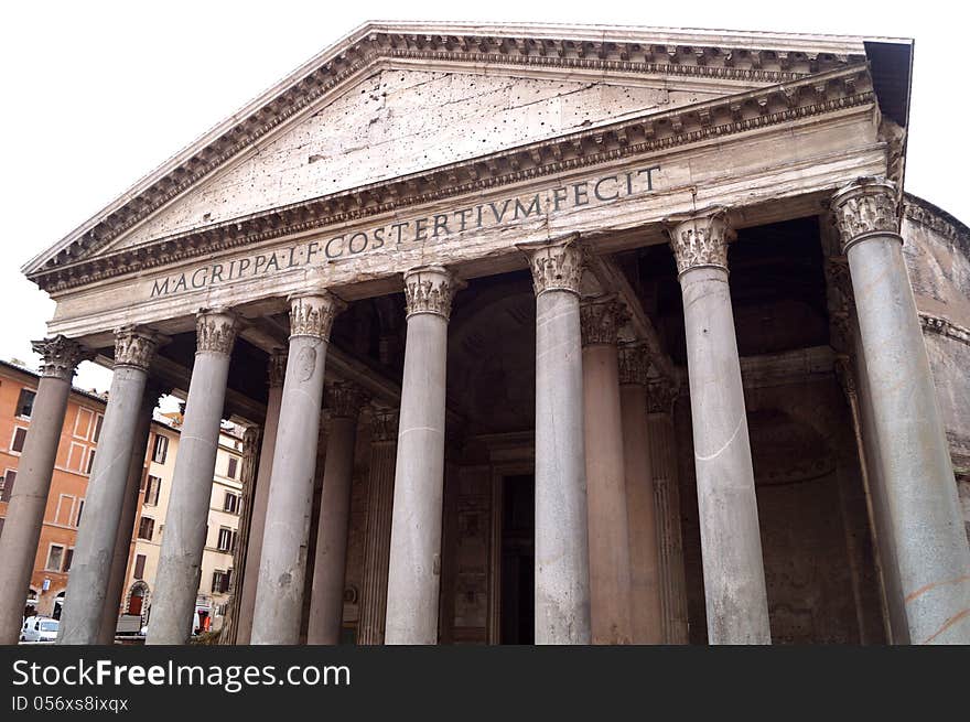 Ancient pantheon in rome. view from square