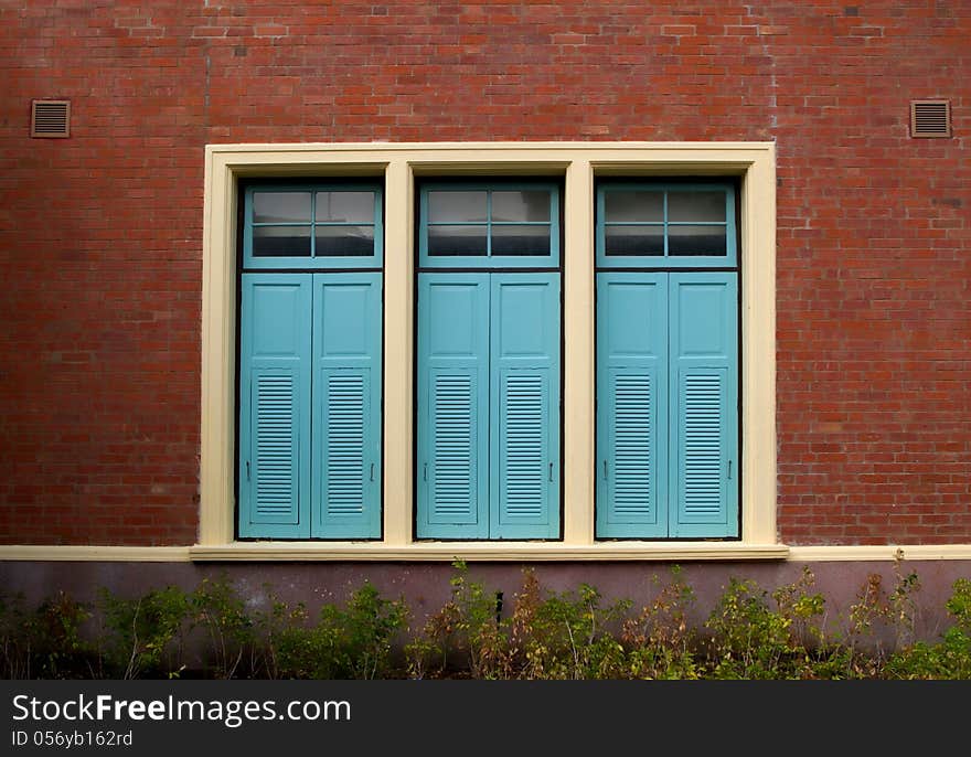 Wooden windows on old building