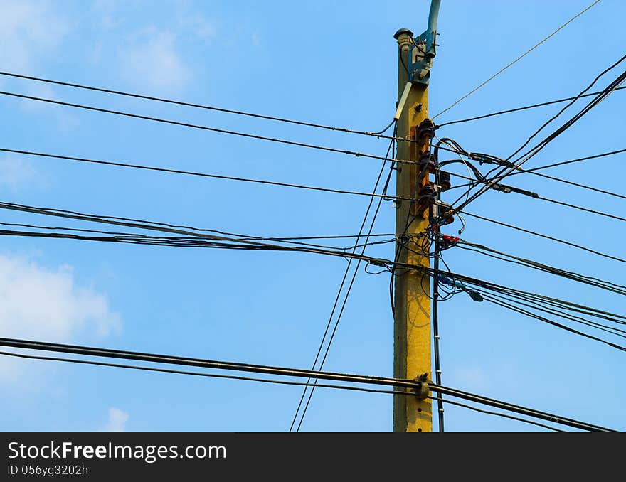 Sky Clouds and electric wire On the bright day