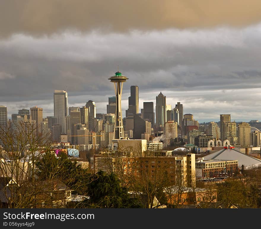 Light rain and some sunshine over Seattle