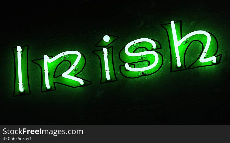 Irish Word In Green Neon With Dark Background