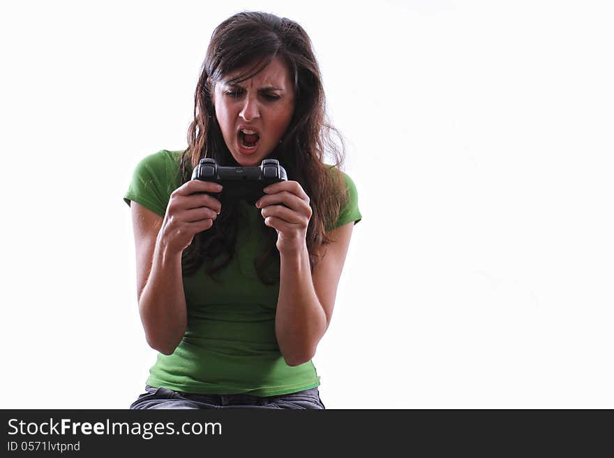 Woman screaming at game controller