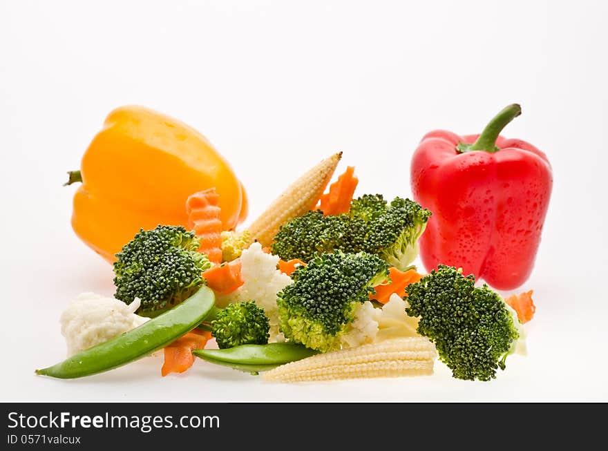 Mixed cut vegetable on white background isolate. Mixed cut vegetable on white background isolate