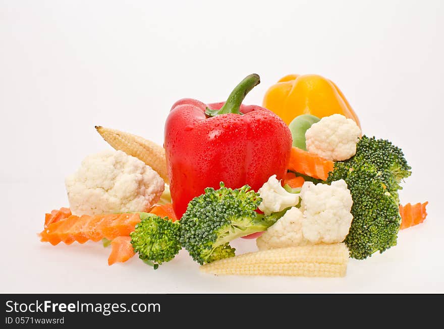 Mixed cut vegetable on white background isolate. Mixed cut vegetable on white background isolate