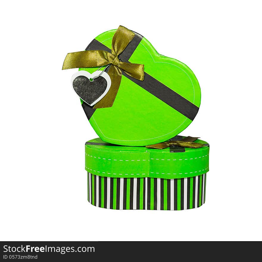 Green Heart shaped box in heart shape on white background