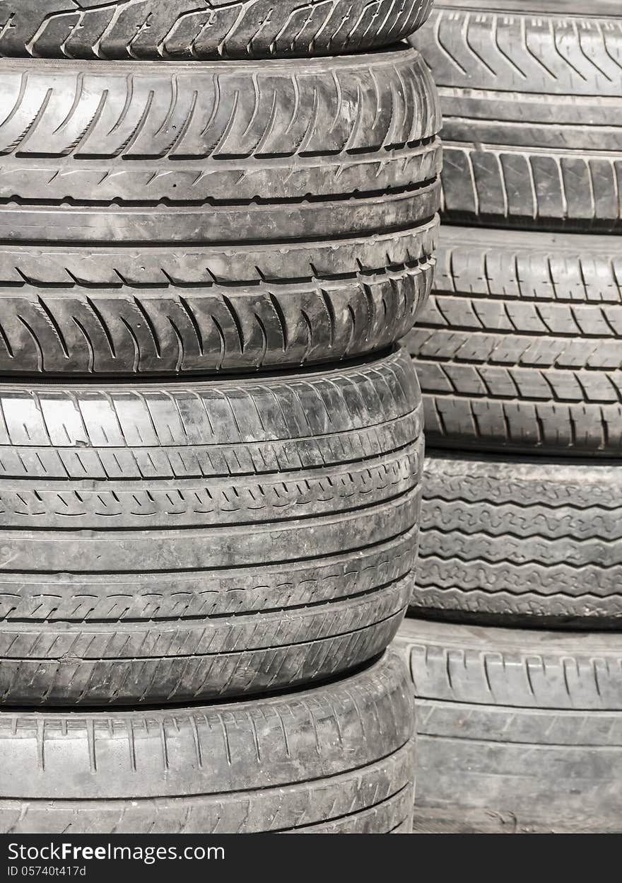 Heap of old Tires in recycling plant in Thailand