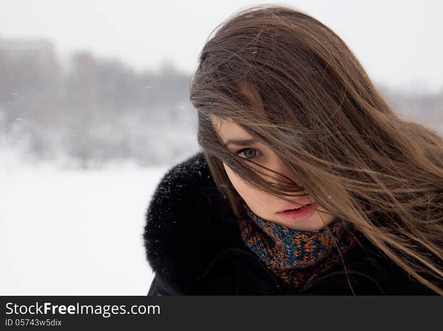 Portrait of girl in winter.