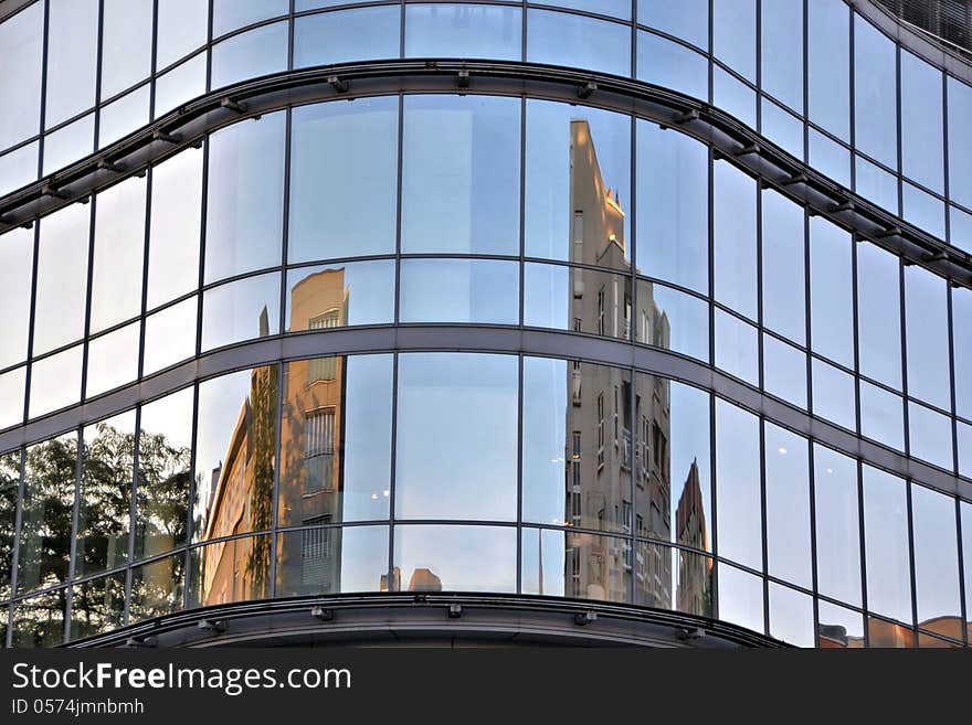 Reflections in a glass facade
