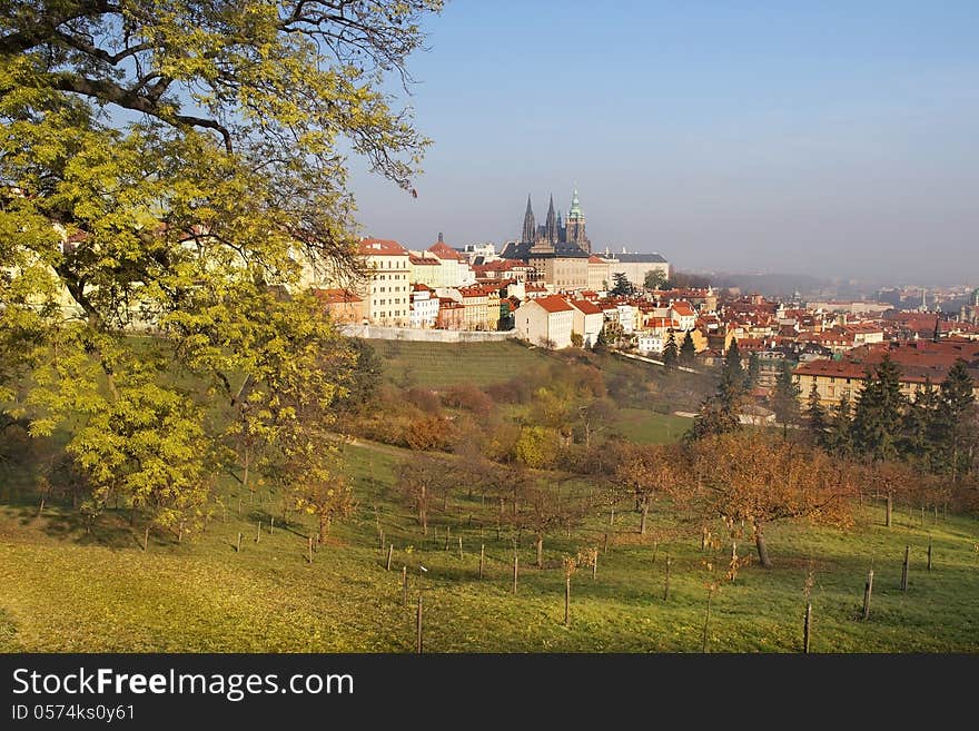 View on the old Prague from surrounding hills