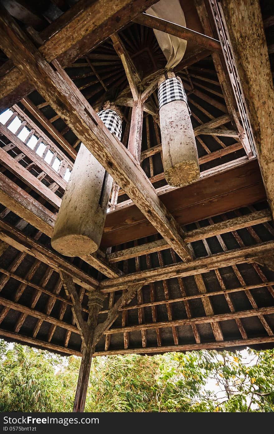 Wooden bell in hindu temple Pura Taman Ayun, Mengwi, Bali, Indonesia