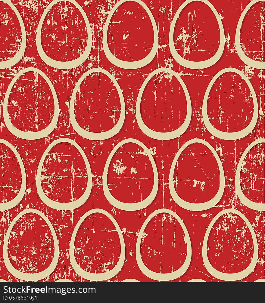 Light beige easter eggs on red grunge background, seamless pattern. Light beige easter eggs on red grunge background, seamless pattern