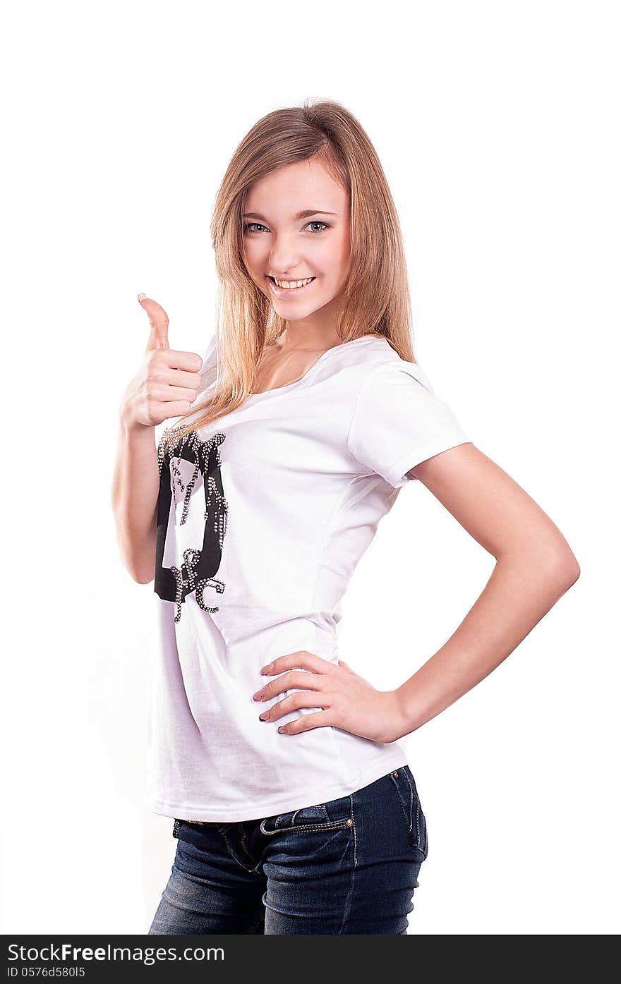 Beautiful teen girl on white background