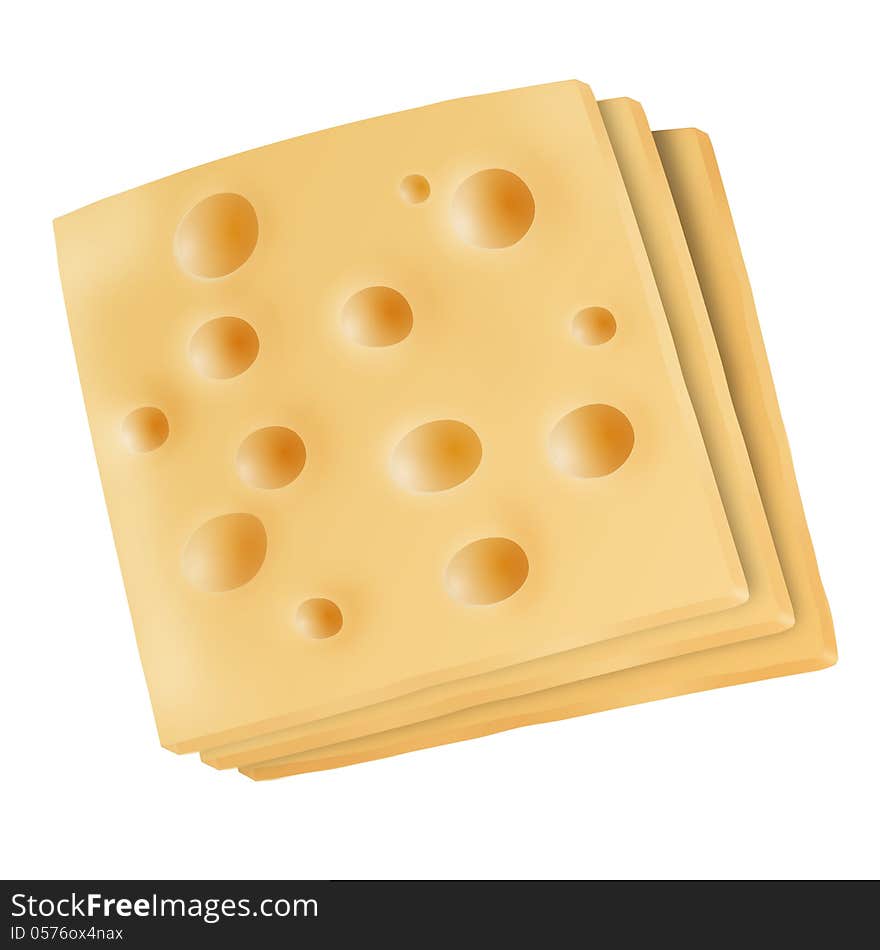 Emmental cheese slices on white