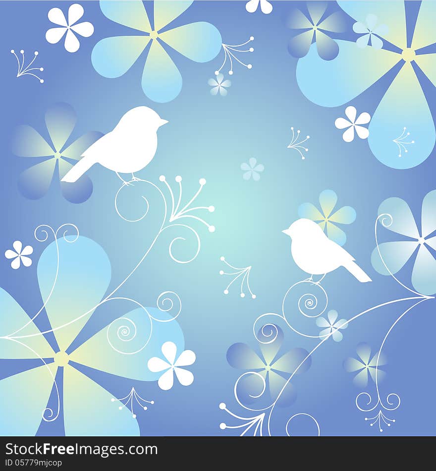 Floral Background with Birds