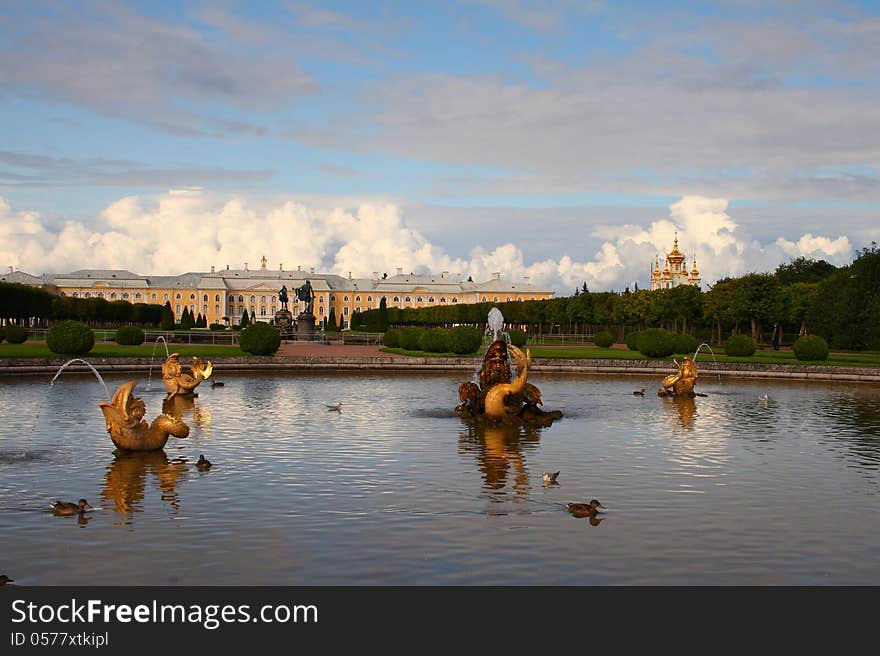 The Peterhof Palace is a series of palaces and gardens located in Saint Petersburg, Russia, laid out on the orders of Peter the Great. These Palaces and gardens are sometimes referred as the Russian Versailles. The Peterhof Palace is a series of palaces and gardens located in Saint Petersburg, Russia, laid out on the orders of Peter the Great. These Palaces and gardens are sometimes referred as the Russian Versailles.