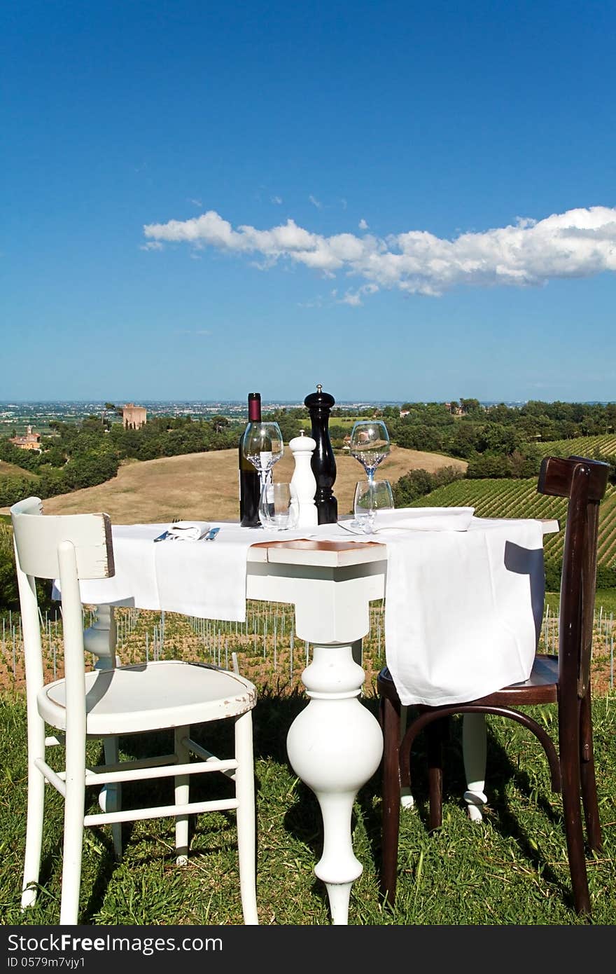 Table set outdoors in the countryside