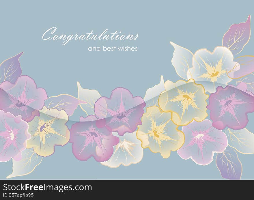 Floral template greeting card with pastel flowers