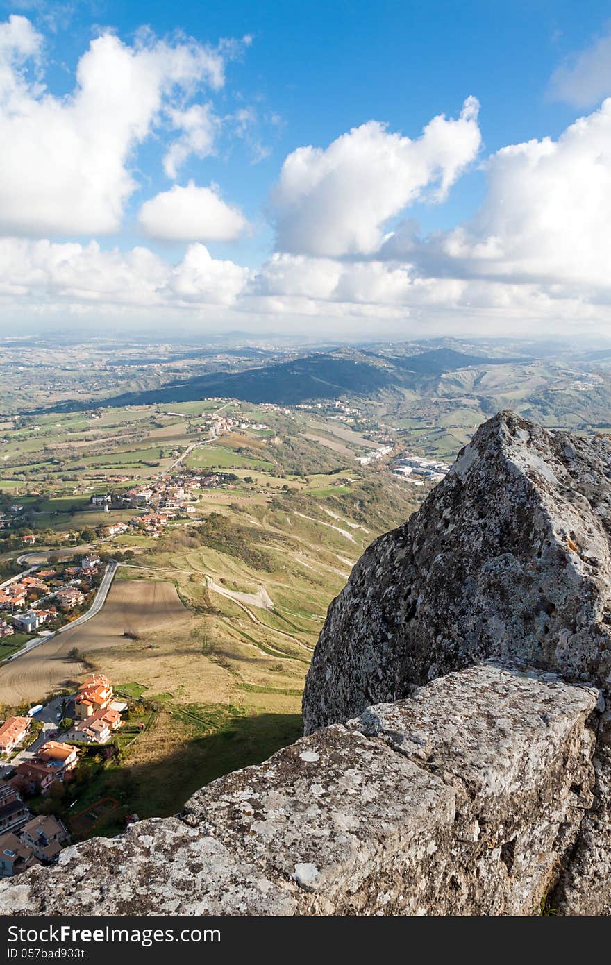 Beautiful Italian landscape. View from heights of San Marino