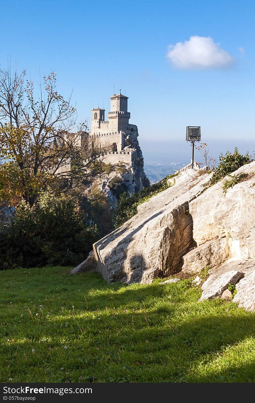 Castle of San Marino viewed from a nearest hill