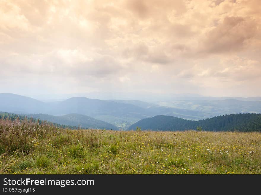 Carpathian mountains landscape photographed using gradual tobaco photofilter. Carpathian mountains landscape photographed using gradual tobaco photofilter