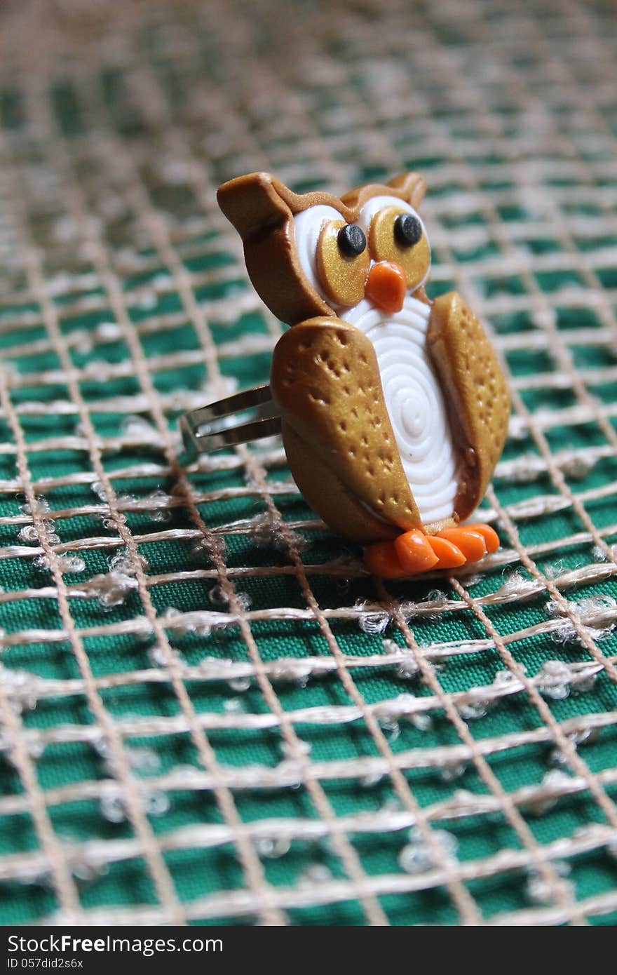 Golden owl ring from polymer clay