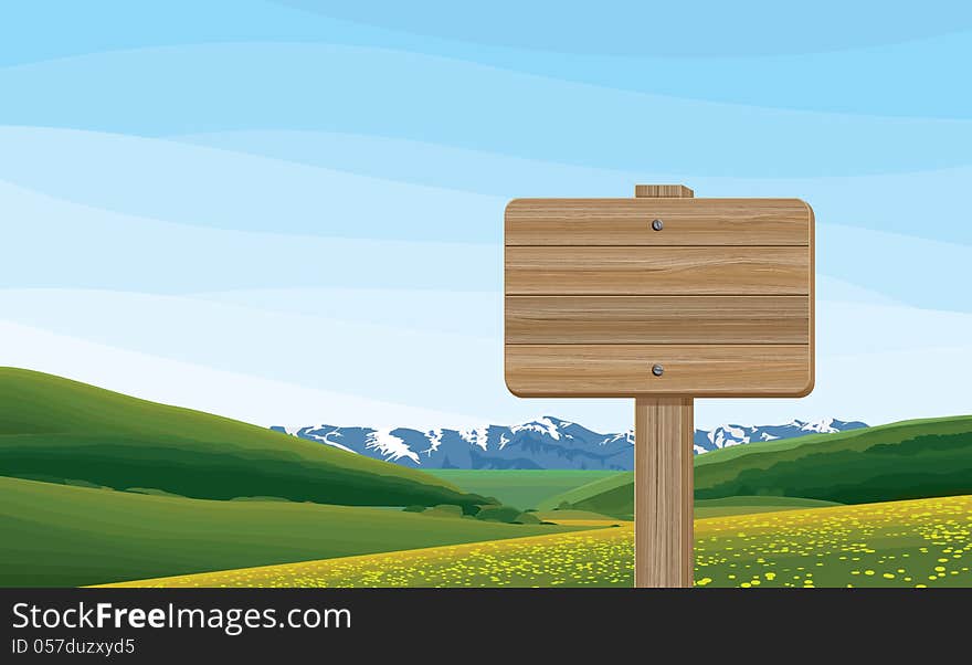 Landscape with Wooden Signboard-illustration information