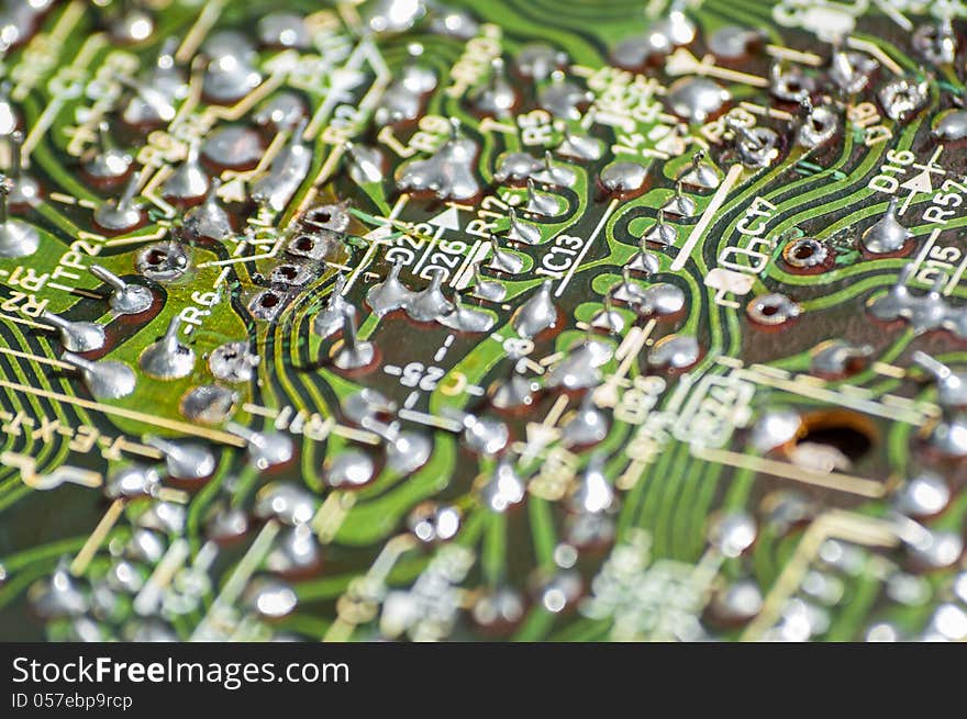 Old electronic circuit with soldered joints