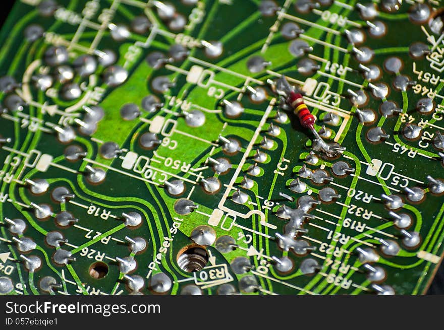 Old electronic circuit with soldered joints