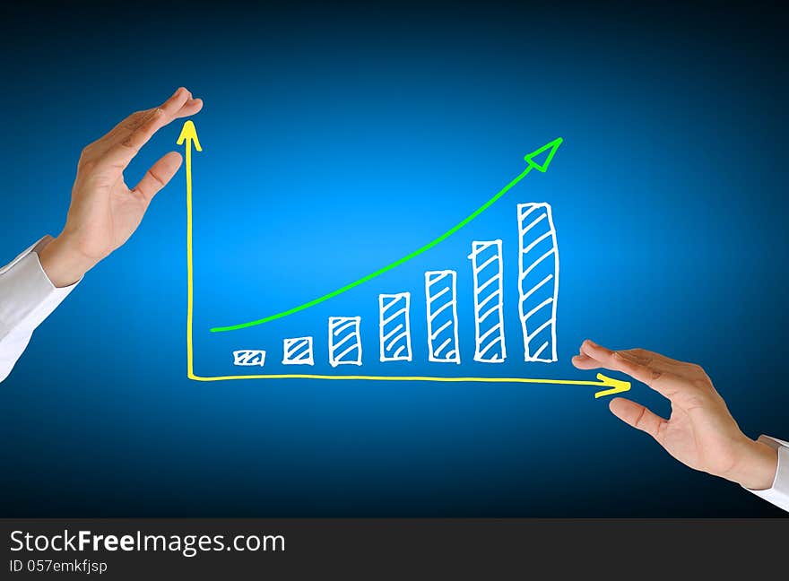 Women hand and business graph