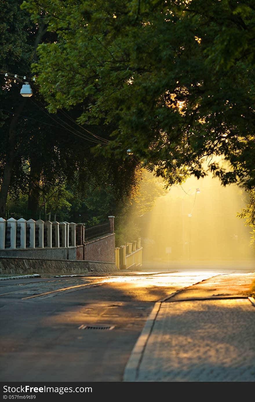 Empty street in morning sun light in Lviv, Ukraine. Empty street in morning sun light in Lviv, Ukraine