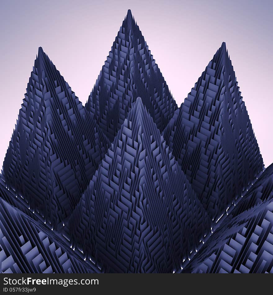 Abstract violet mountain pyramid structure illustration