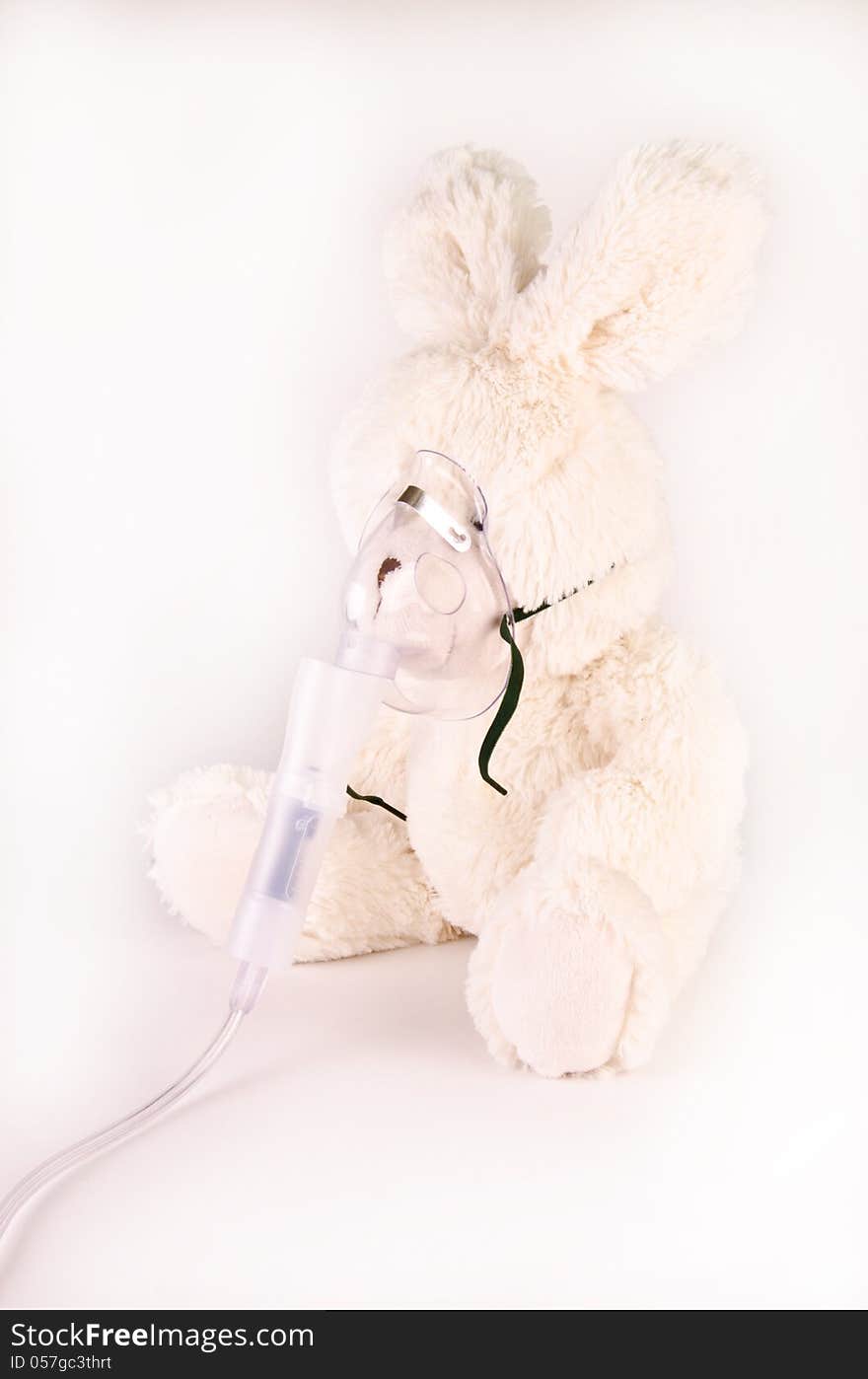 Oxygen mask on a rabbit