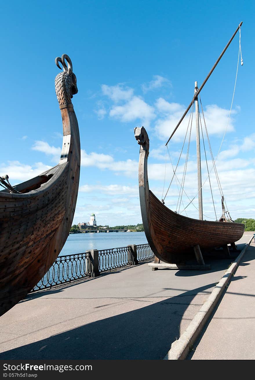 Two old Drakkar boats of the Vikings