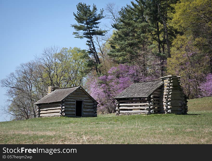 Two Log Cabins On Hill