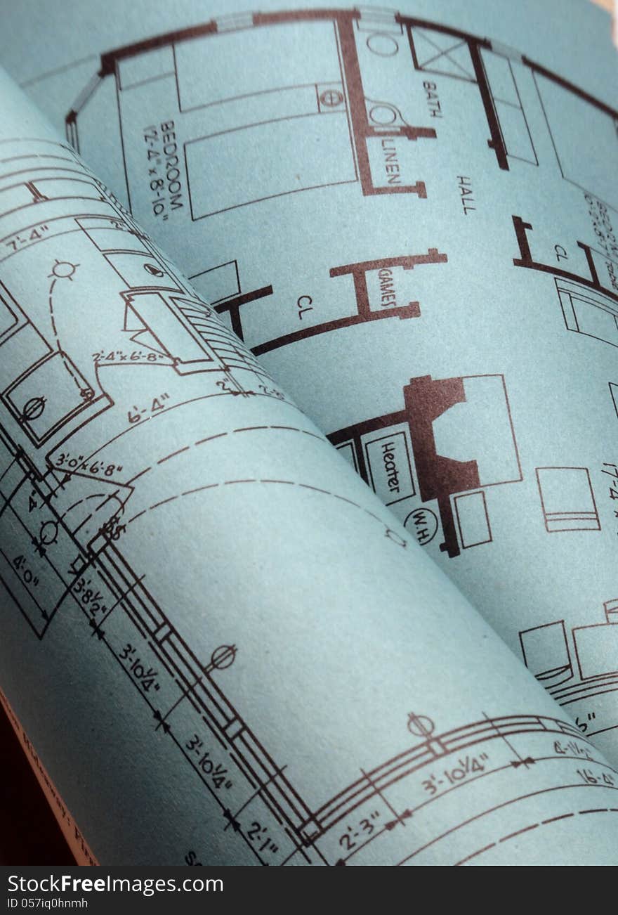 Close-up of blueprints for house construction