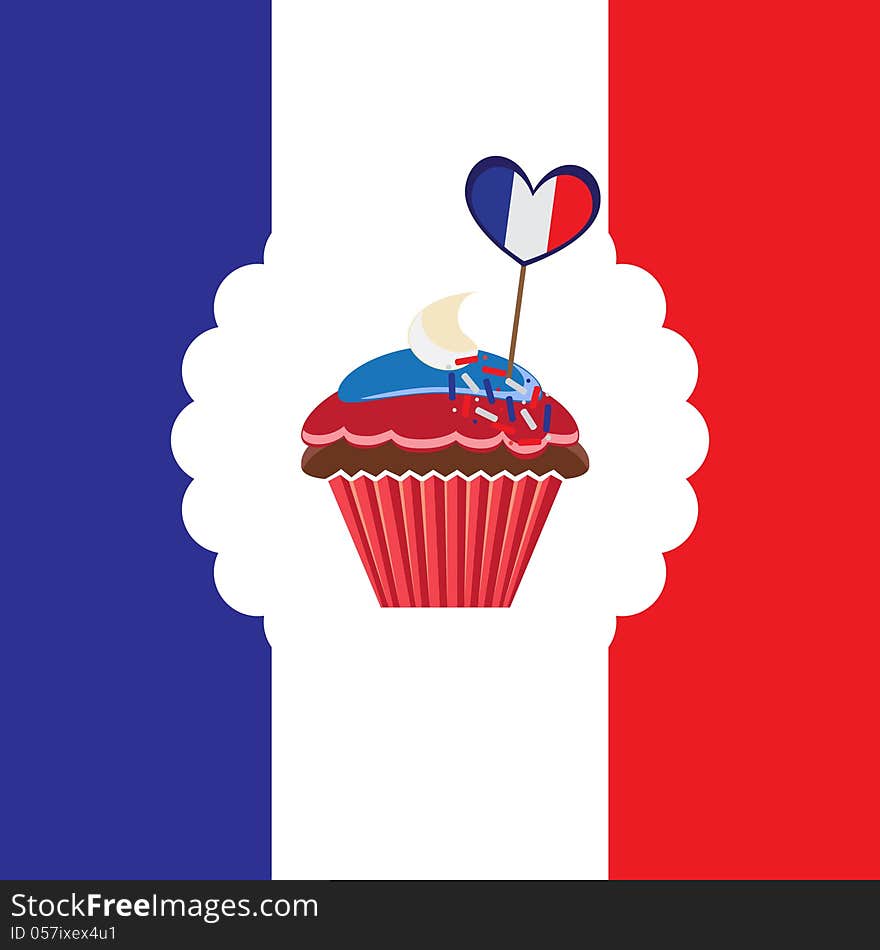 Background with cupcake in french traditional colors