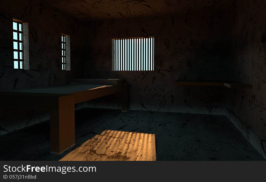 3d design. Prison cell and global light