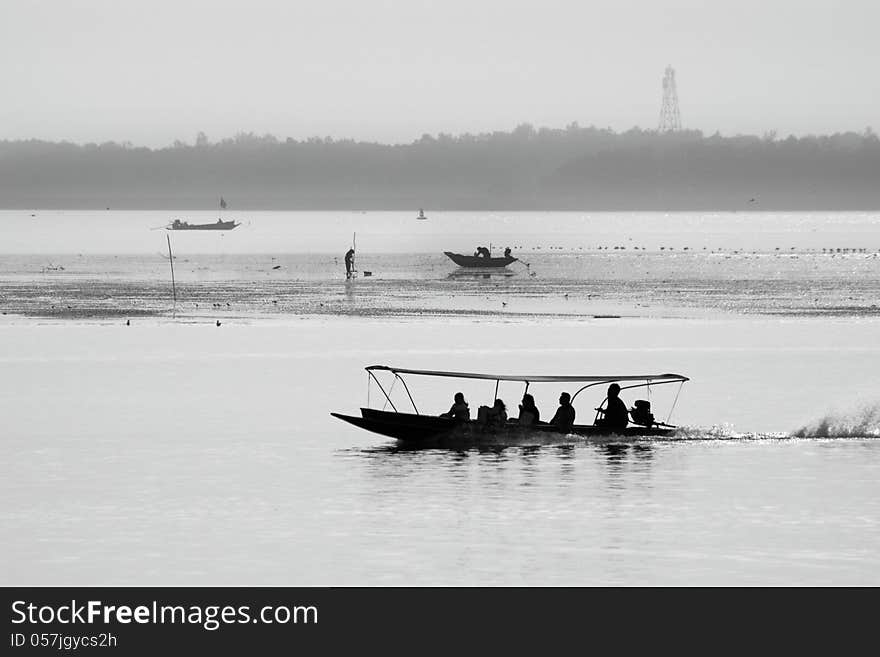 Landscape Boat ,people ,sea and beautiful sunset. Landscape Boat ,people ,sea and beautiful sunset