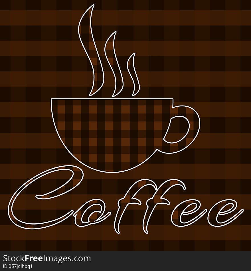 Illustration of a coffee cup and text on a brown background. Illustration of a coffee cup and text on a brown background