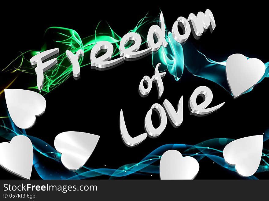 Three dimensions letters of the word freedom of love