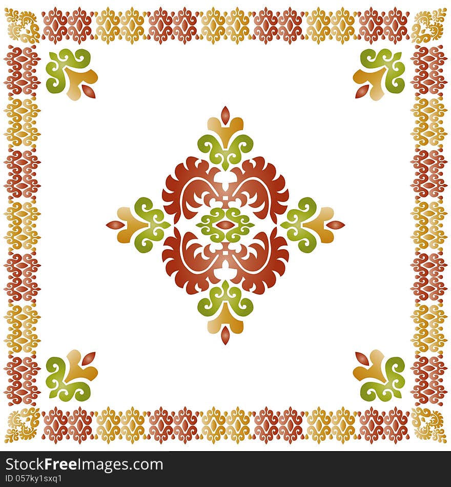 Turkish border and composition of oriental-style embroidery pattern. Turkish border and composition of oriental-style embroidery pattern