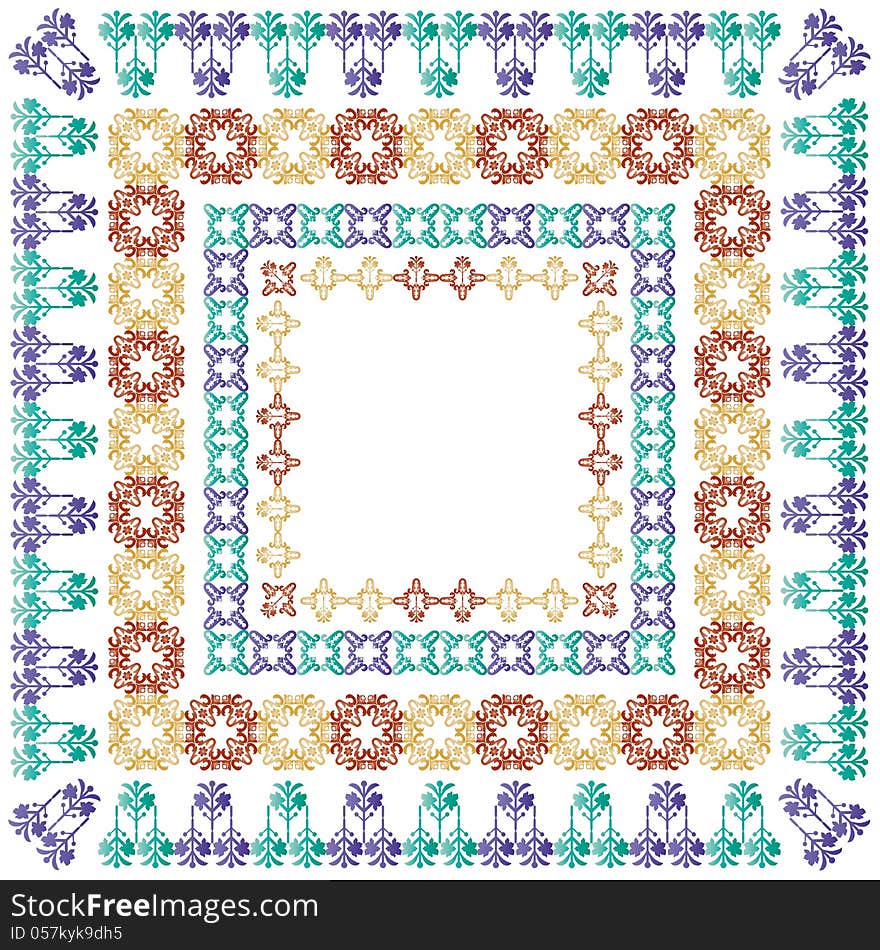 Composition of oriental color frame and corner pattern. Composition of oriental color frame and corner pattern