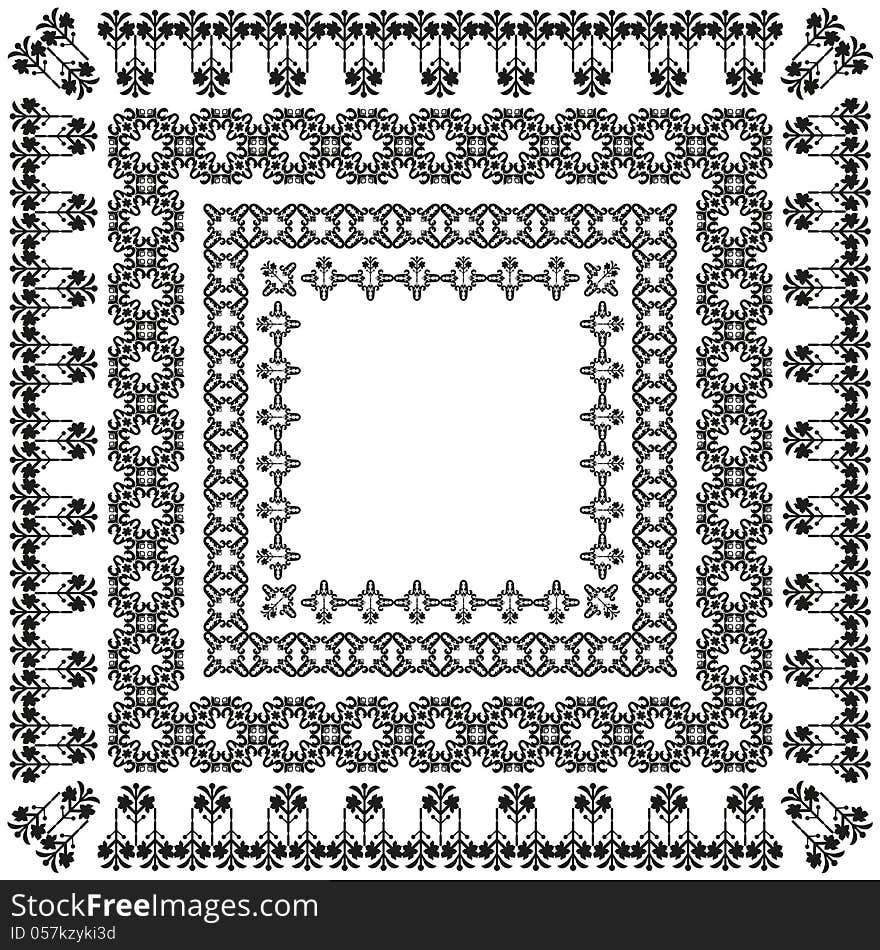 Composition of oriental pattern in black and white frame and corner. Composition of oriental pattern in black and white frame and corner