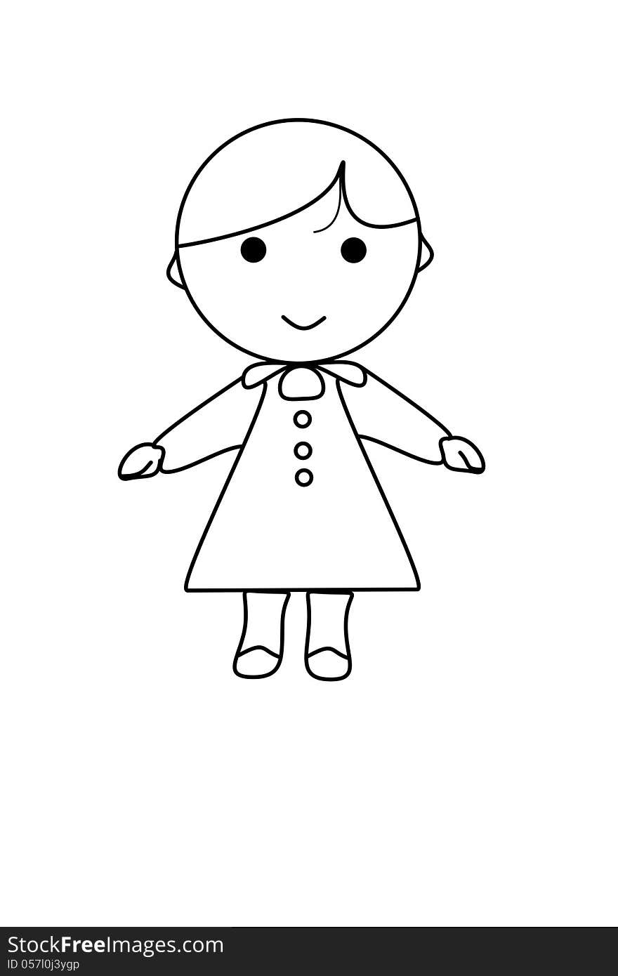 Simple cartoon of a cute girl on white