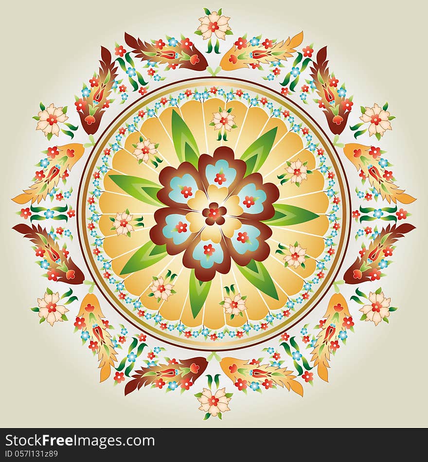 Colorful circular pattern of elegant oriental studies. Colorful circular pattern of elegant oriental studies