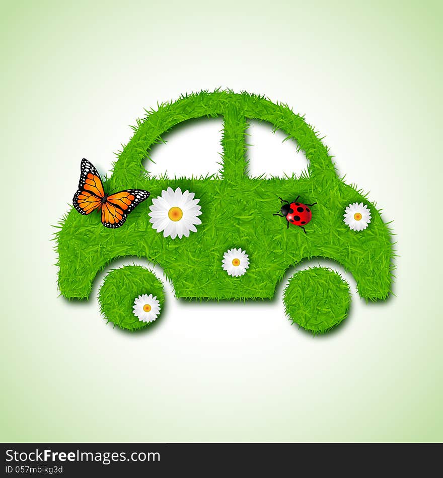 Illustration of car icon from grass background