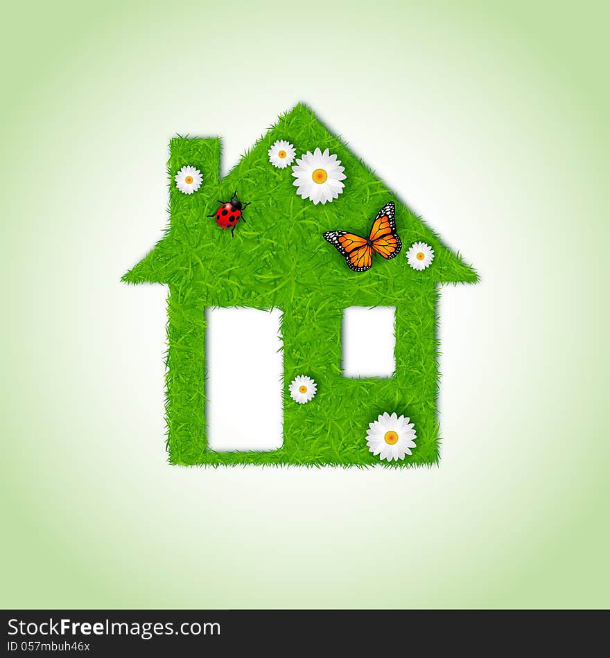 Home icon from grass background